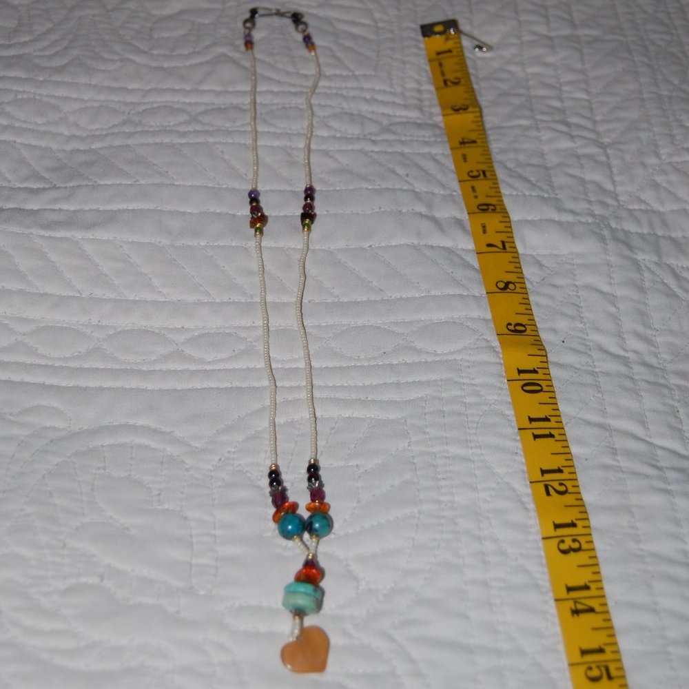 Seed Bead Necklace with Beads And Heart Medallion